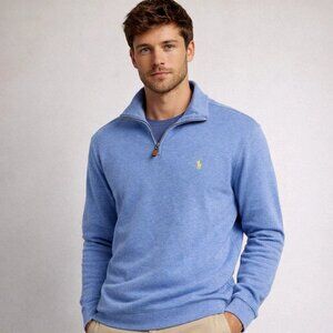 Polo Ralph Lauren Blue 1/4 Zip Mock Neck Cotton Sweater M Pony Logo Preppy